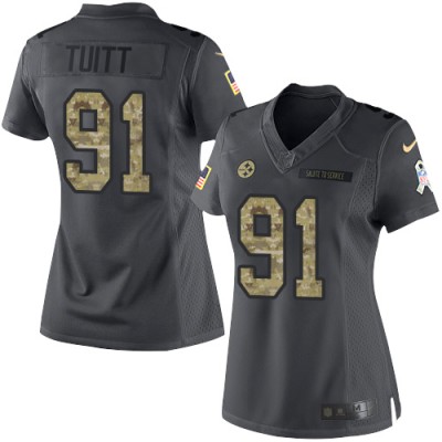 Nike Pittsburgh Steelers #91 Stephon Tuitt Black Women's Stitched NFL Limited 2016 Salute to Service Jersey